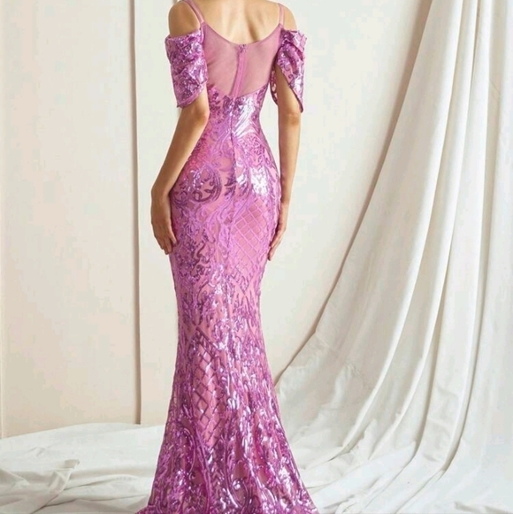 Violet Purple Contrast Mesh and Sequined , Spaghetti Strap, Mermaid Ma… - Picture 6 of 15